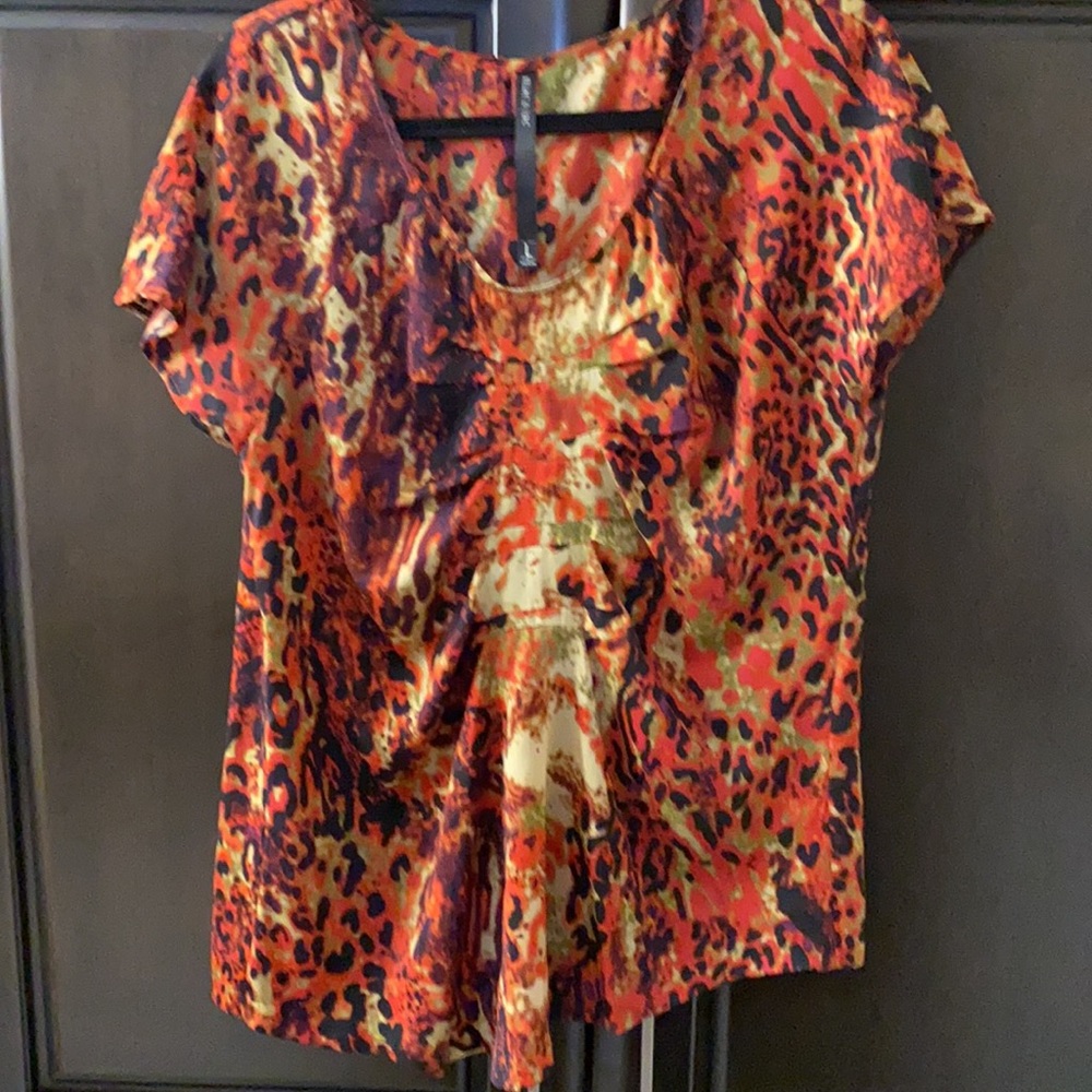 Mac & Jac abstract animal print cap sleeve blouse